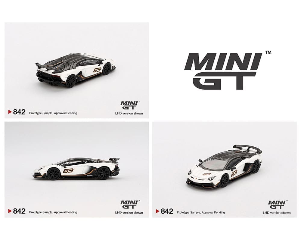 Mini GT 1:64 Lamborghini Aventador SVJ 63 – Bianco Asopo