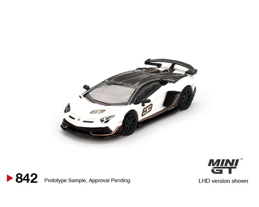 Mini GT 1:64 Lamborghini Aventador SVJ 63 – Bianco Asopo