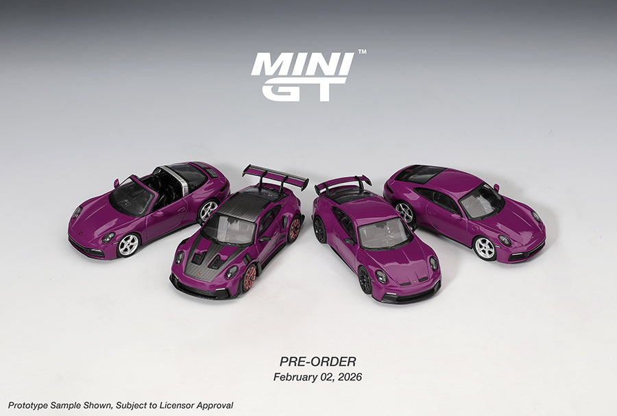 (Preorder) Mini GT 1:64 Porsche 911 (992.1) Rubystone Red Set of 4 – Special Edition