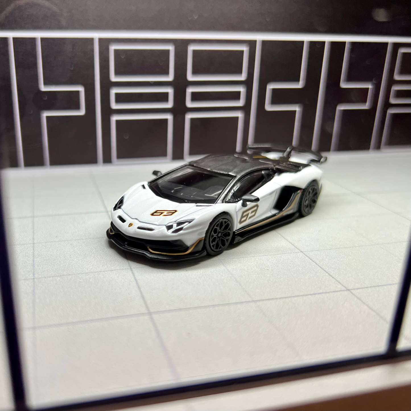 Mini GT 1:64 Lamborghini Aventador SVJ 63 – Bianco Asopo